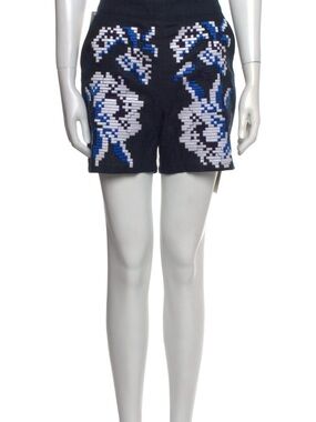 NWT March 11 High-Waist Black Shorts with Blue & White Floral Embroidery